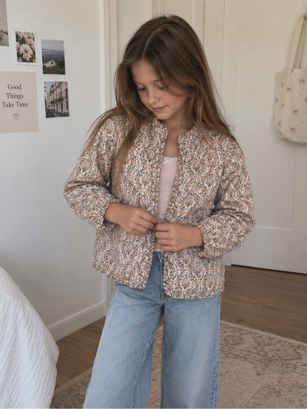 La Coqueta Girls Floral Reversible Quilted Jacket Linen/Cotton Blend